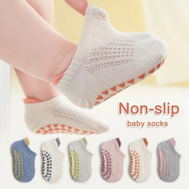 3 paia di calzini a rete sottile in cotone per bambini, comodi e traspiranti, per bambini, ragazzi e ragazze, calzini antiscivolo