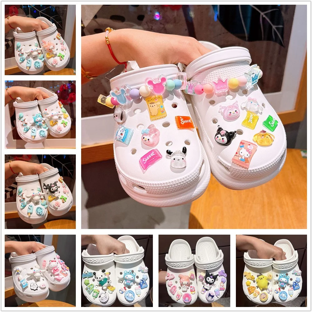 Sanrio LED Sneakers Schnalle Hello Kitty Cinnamoroll Kuromi Loch Slipper Zubehör Dekoration Schnalle Geschenke