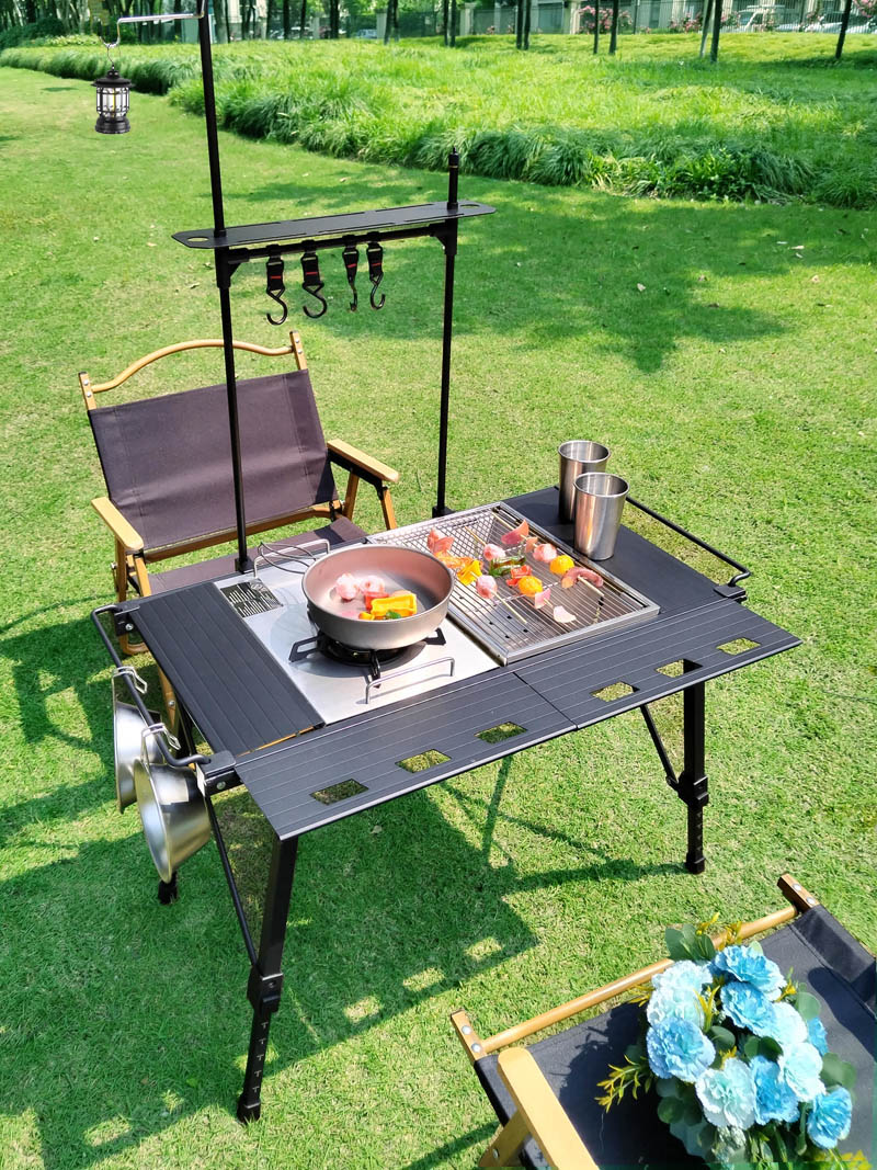 Lohascamping leve acampamento dobrável mesa igt estender mesa braseira multifuncional perna ajustável queimador de mesa mesa churrasco