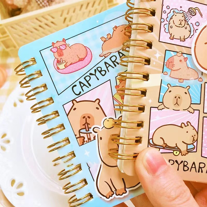 1pc 휴대용 카와이 코일 노트 만화 Capybara 저널 미니 메모장 일기 일정 플래너 키즈 문구 선물 학교 용품