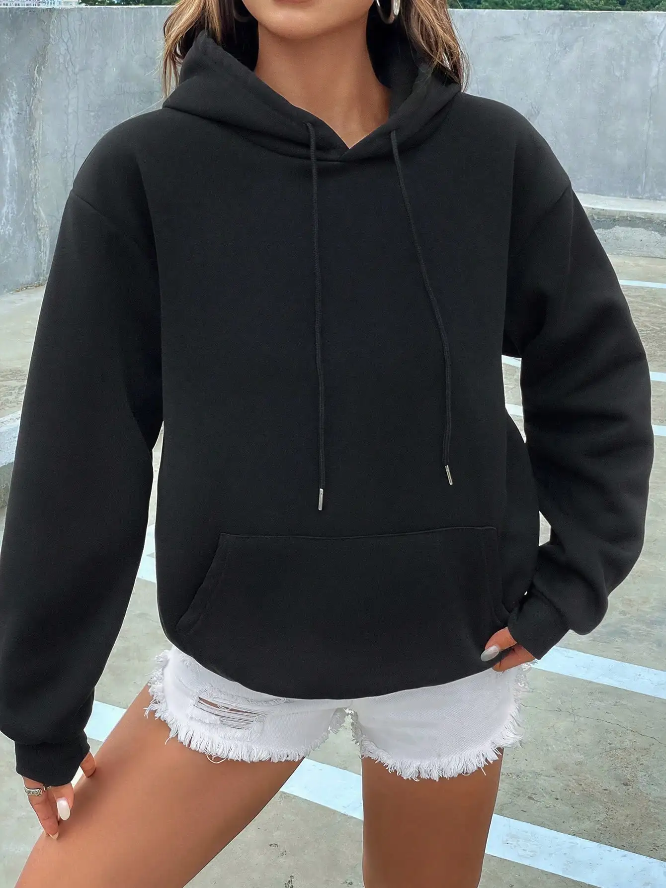 Sudadera con capucha informal de Color sólido para mujer, Sudadera con capucha creativa con bolsillo, ropa de calle que combina con todo, jerséis Unisex de lana para mujer