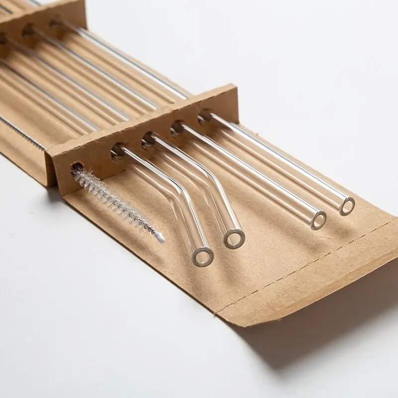1set hittebestendige glazen rietjes met borstelset van 5-herbruikbaar en wasbaar, perfect voor smoothies, milkshakes, thee, sap