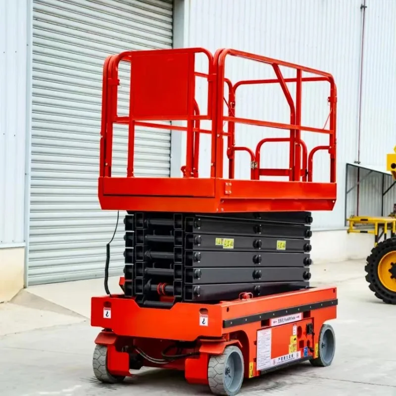 Plataforma de trabajo aéreo, plataforma elevadora de tijera hidráulica autopropulsada de 320kg y 350kg, mesa elevadora de escalera eléctrica