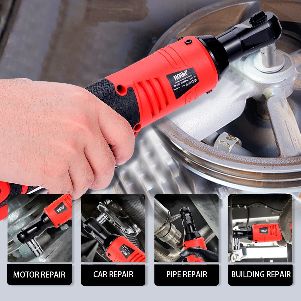 Hormy-llave eléctrica inalámbrica de 3/8 pulgadas, llaves de trinquete de ángulo recto de 9,5mm, juego de herramientas de reparación de automóviles recargables de 65N.m, llave angular