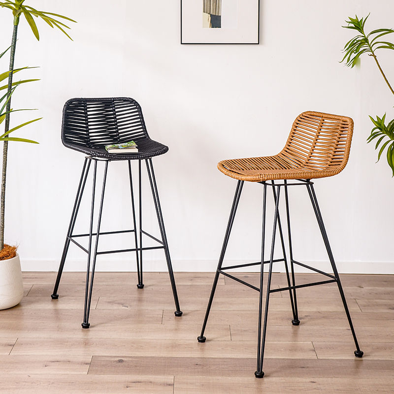 Rattan High Chair Outdoor Rattan Bar Stool Front Desk Chair Scandinavian Rattan High Chair Leisure Balcony Chair Bar Stools