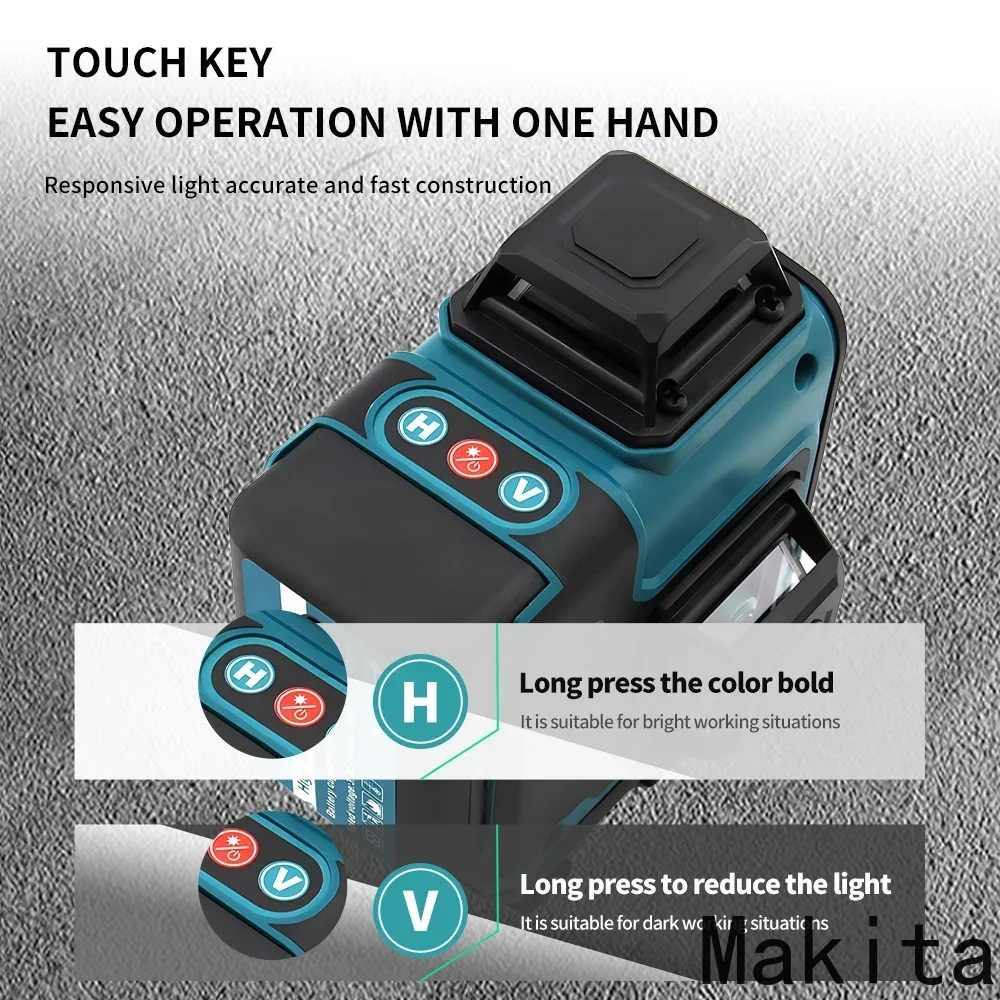 Makita-Láser de luz verde de nivel cruzado Vertical Horizontal, 16 líneas, 360, herramienta portátil montada en la pared de alta precisión