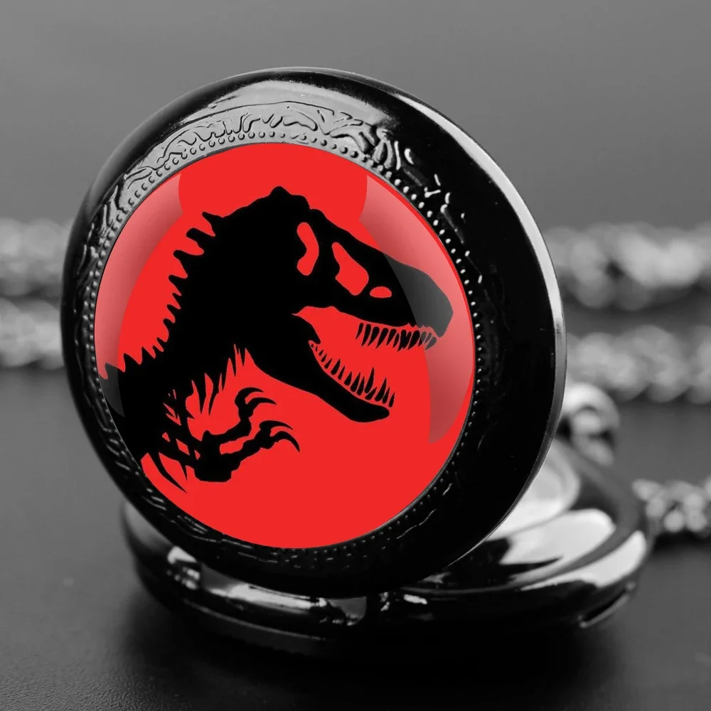 Jurassic Park dinosaurio cúpula de cristal Unisex Número árabe reloj de bolsillo de cuarzo mujer hombre collar colgante accesorio con cadena regalo