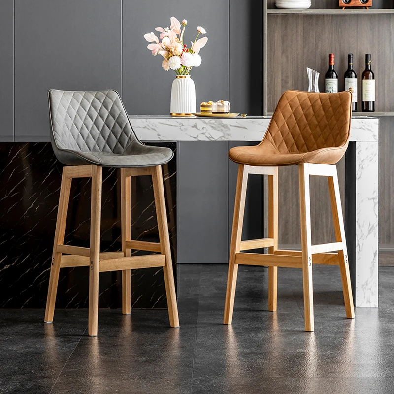 Nordic Luxury Dining Chair Upholstered Backrest Counter Chair Solid Wood Frame Modern Bistro Seat Minimalist Bar Stool for Home