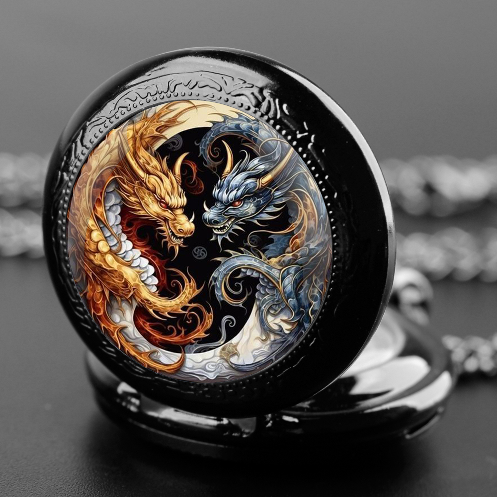 Yin-Yang Dragon ที่ไม่ซ้ํากัน Creative Quartz นาฬิกาพ็อกเก็ตสร้อยคออุปกรณ์เสริมนาฬิกาเด็กของที่ระลึกของขวัญที่ดีที่สุดสําหรับเด็กผู้ชาย