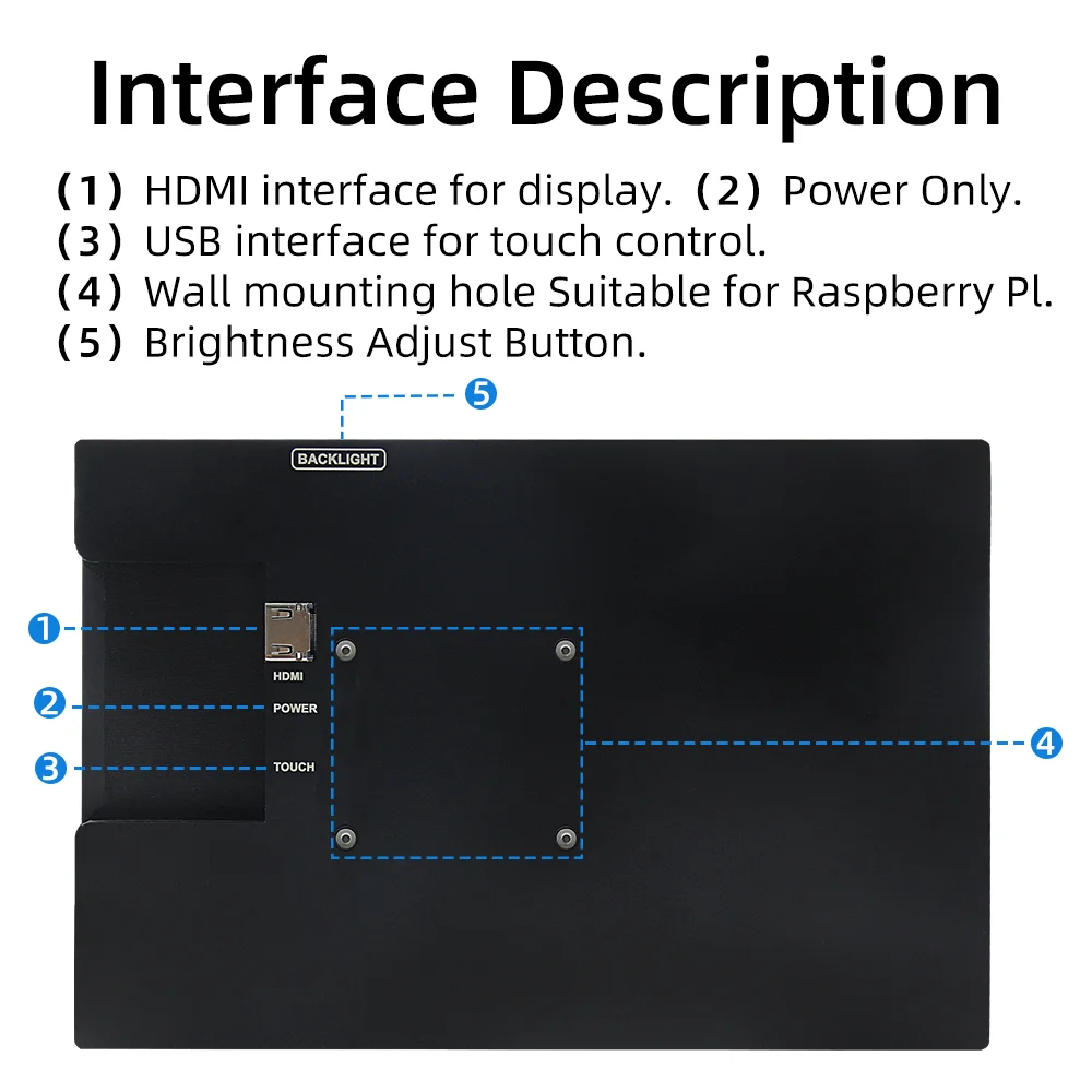 Pantalla táctil LCD IPS de 10,1 pulgadas, pantalla HDMI de 1280x800 con estuche protector para Monitor para Raspberry Pi 5 4B 3B