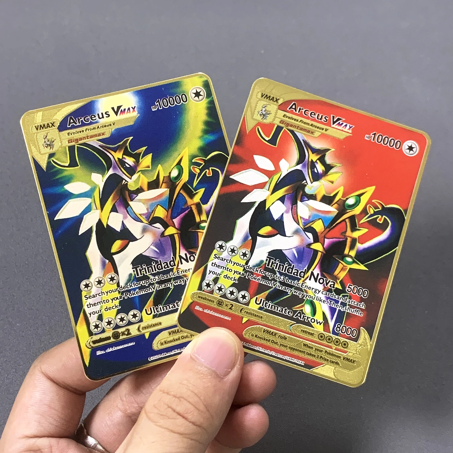 10000 Arceus Vmax DIY Golden Pokemon การ์ดโลหะภาษาอังกฤษเหล็ก Pokmo ตัวอักษร Pikachu Mewtwo GX เด็กของขวัญคอลเลกชันเกมการ์ด