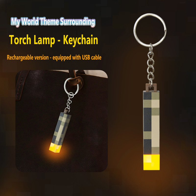 MC Game Mini Torch Flashlight LED Light USB Rechargeable Torch Keychain Backpack Pendant Gifts Miniature ornament