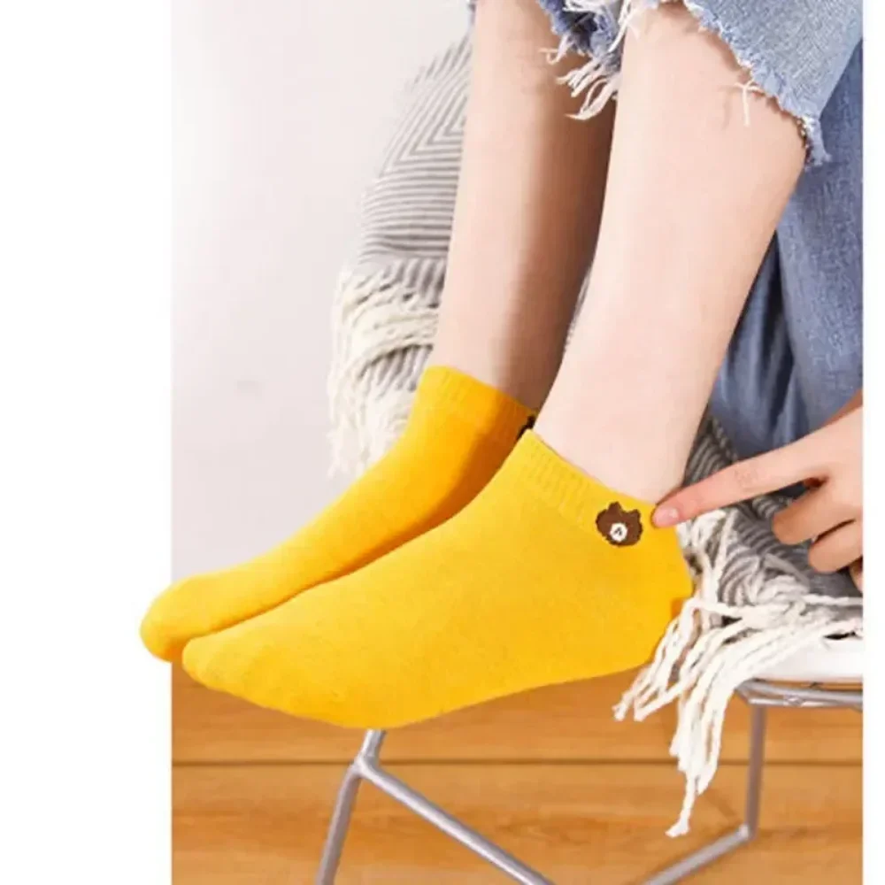 Conjunto de calcetines de tubo bajo para mujer, medias cómodas con patrón de oso, transpirables, estilo informal, 10 pares