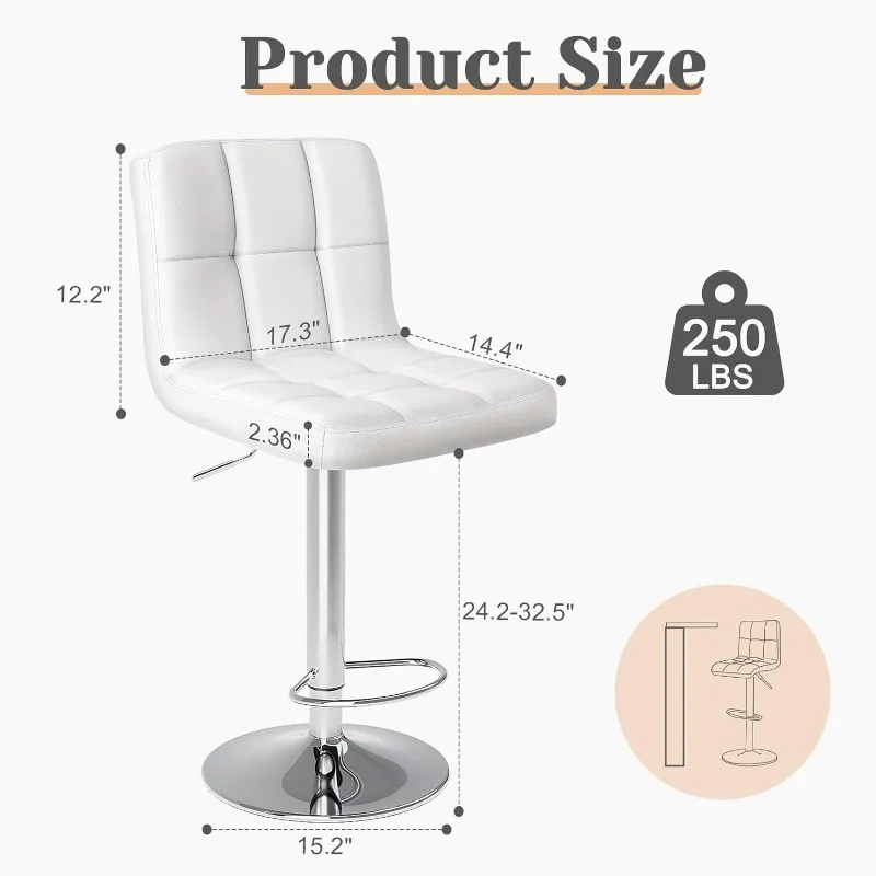 Bar Stools Set of 4，24 inch Counter Height Bar Stools,Upholstered Kitchen Barstools with Metal Base,PU Leather Stools