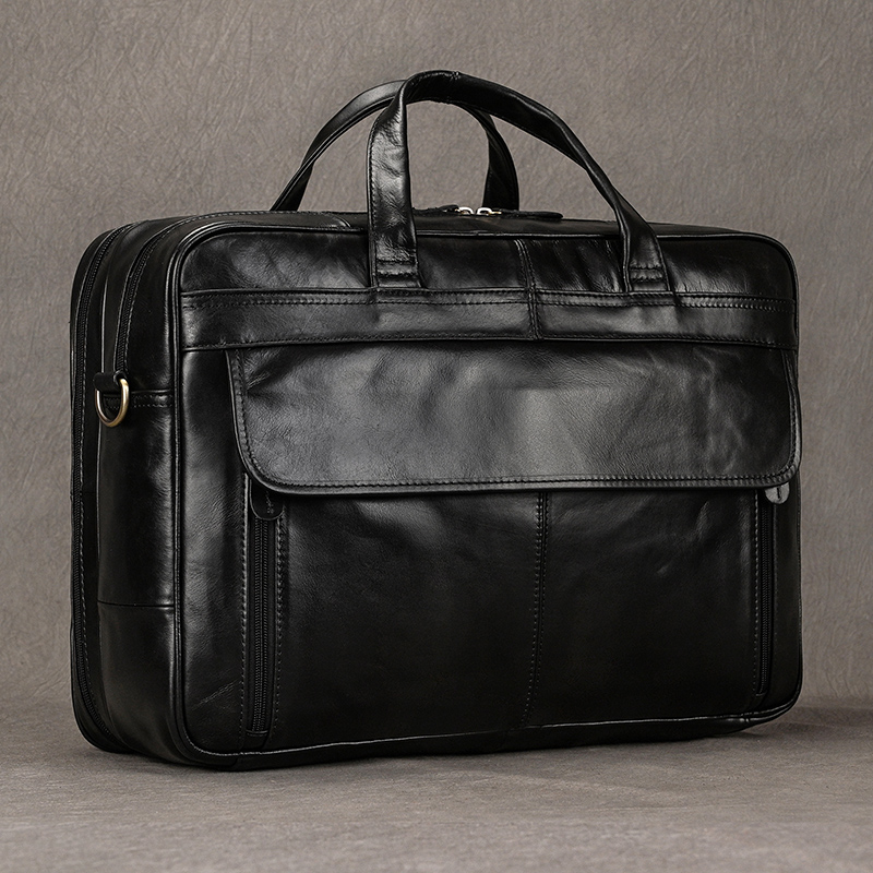 17" Black Mens Genuine Leather Shoulder Bag Messenger Bag Travel Laptop Bag Men Male Document Business Bag Leather Briefcase Bag
