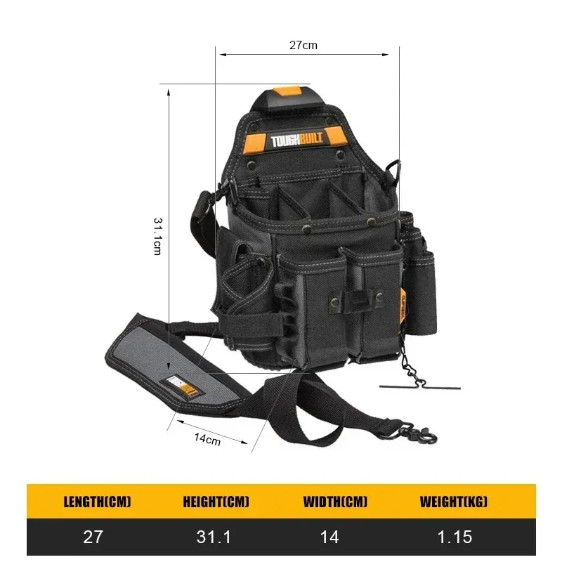 TOUGHBUILT TB-CT-114 Journeyman Elektryk Saszetka na Ramię Pasek Powiększona Duża Pojemność Przechowywania Saszetka Biodrowa Wytrzymała Saszetka Toughbuilt
