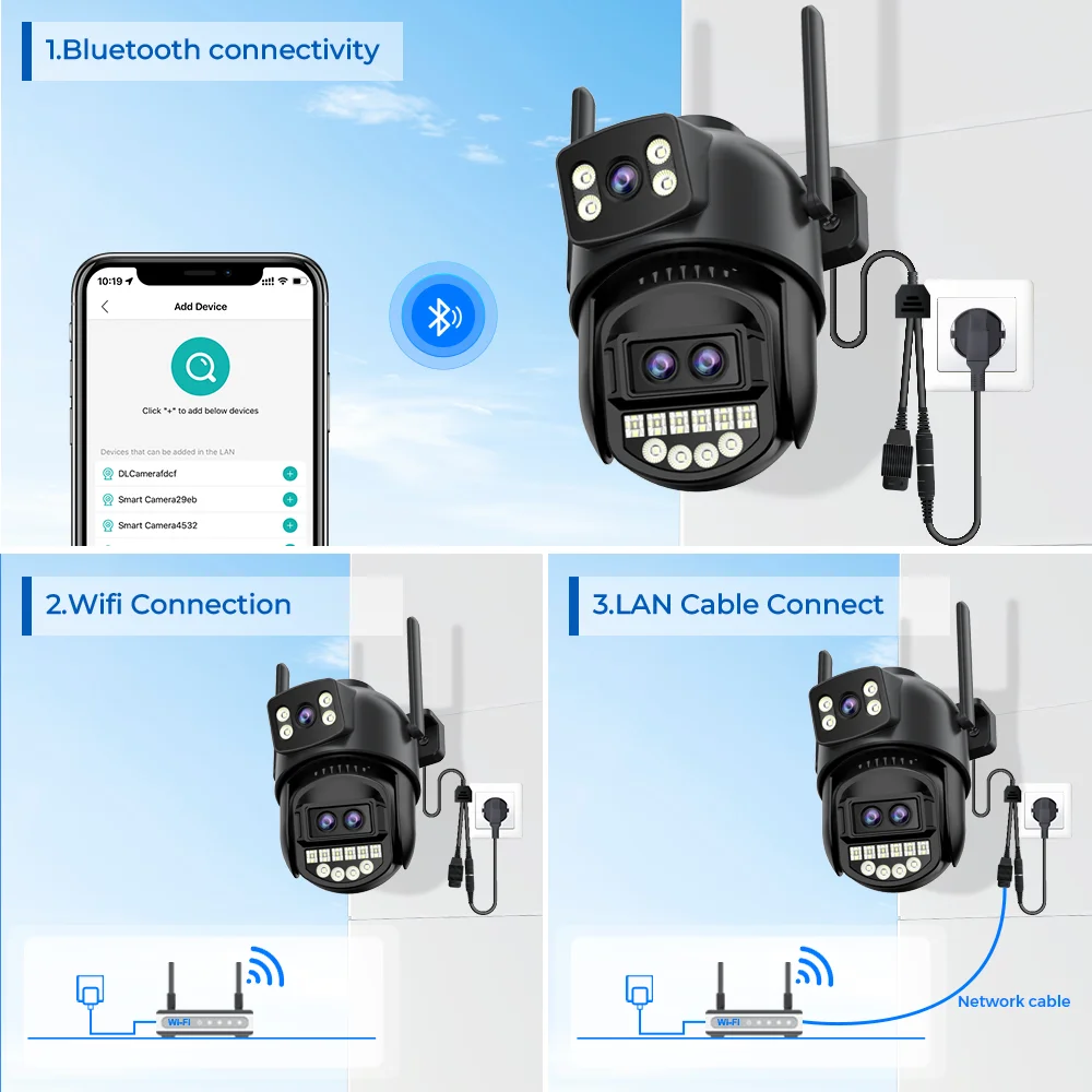 BESDER-cámara Wifi de pantalla Dual de 9MP, PTZ, Zoom Digital 8X, visión nocturna en Color, protección de seguridad exterior, cámara IP CCTV de 8MP iCSee