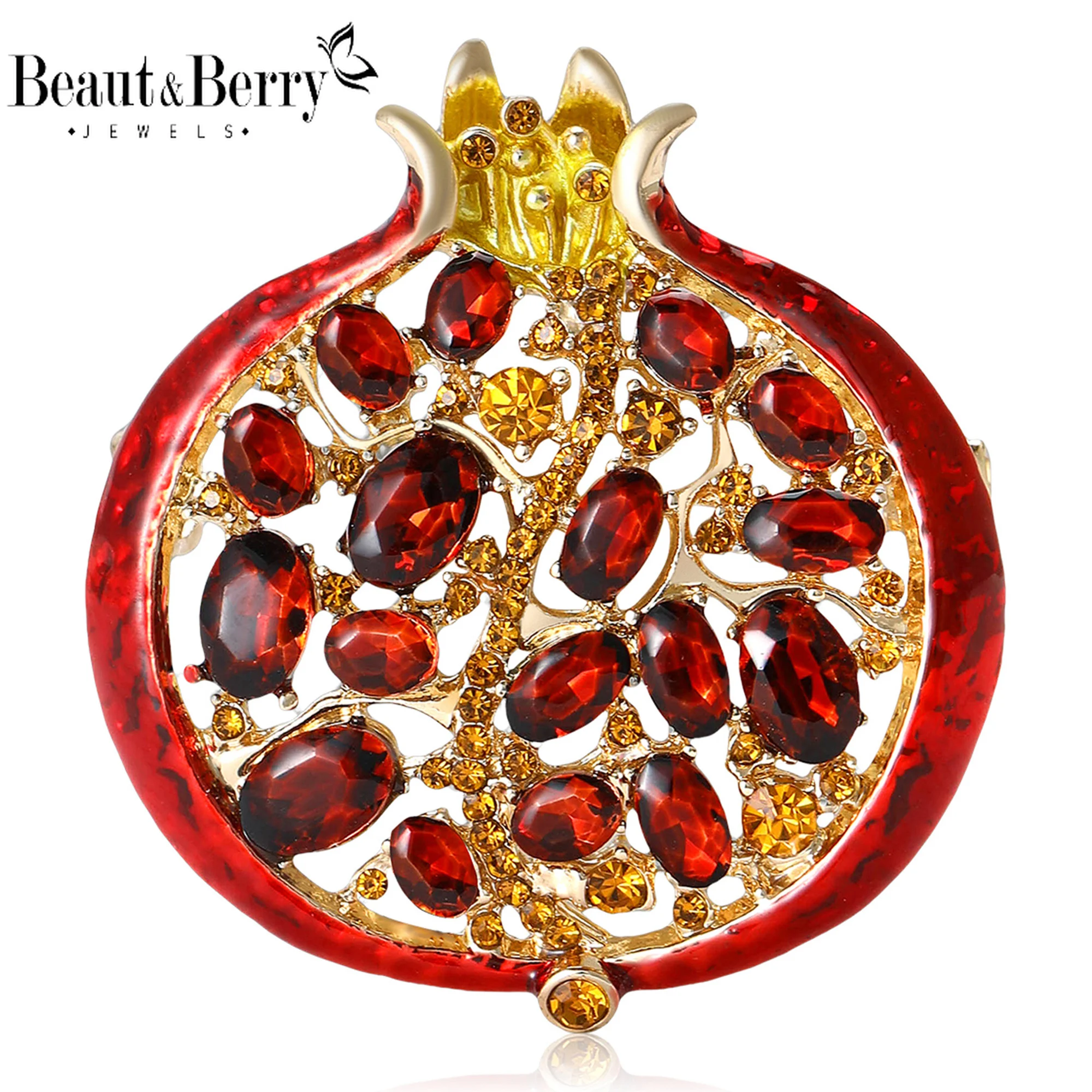 Beaut & Berry-broches de Granada con diamantes de imitación de lujo para mujer, alfileres esmaltados para plantas y frutas, accesorios informales para fiesta, nuevos regalos para amigos
