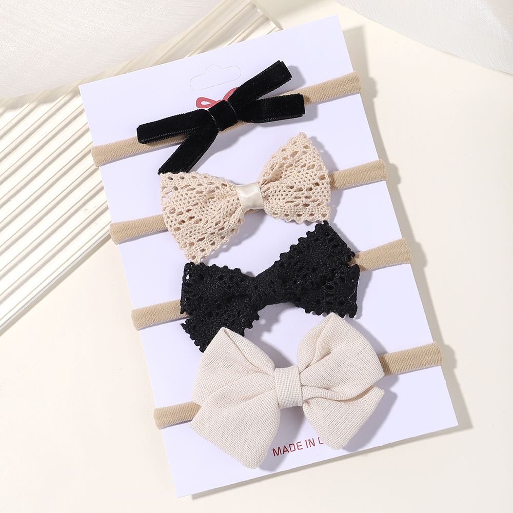 Diadema de lino con lazo para niña recién nacida, cintas para el pelo de encaje, turbante, accesorios para el cabello para bebé, 4 unidades por juego