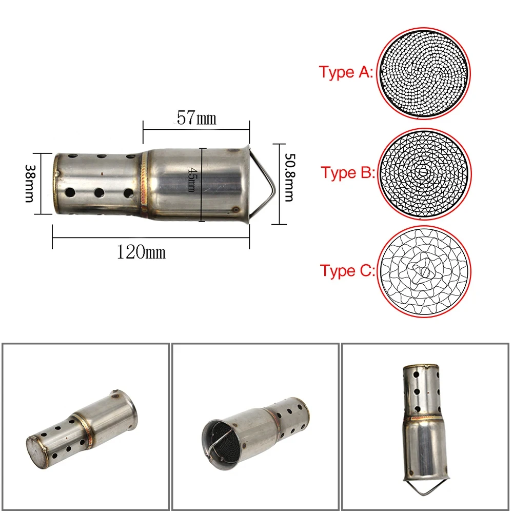 Universal Motorcycle Exhaust Silenciador, Moto Front Catalyst DB Killer, Silenciador Removível, 50.8mm, 60mm
