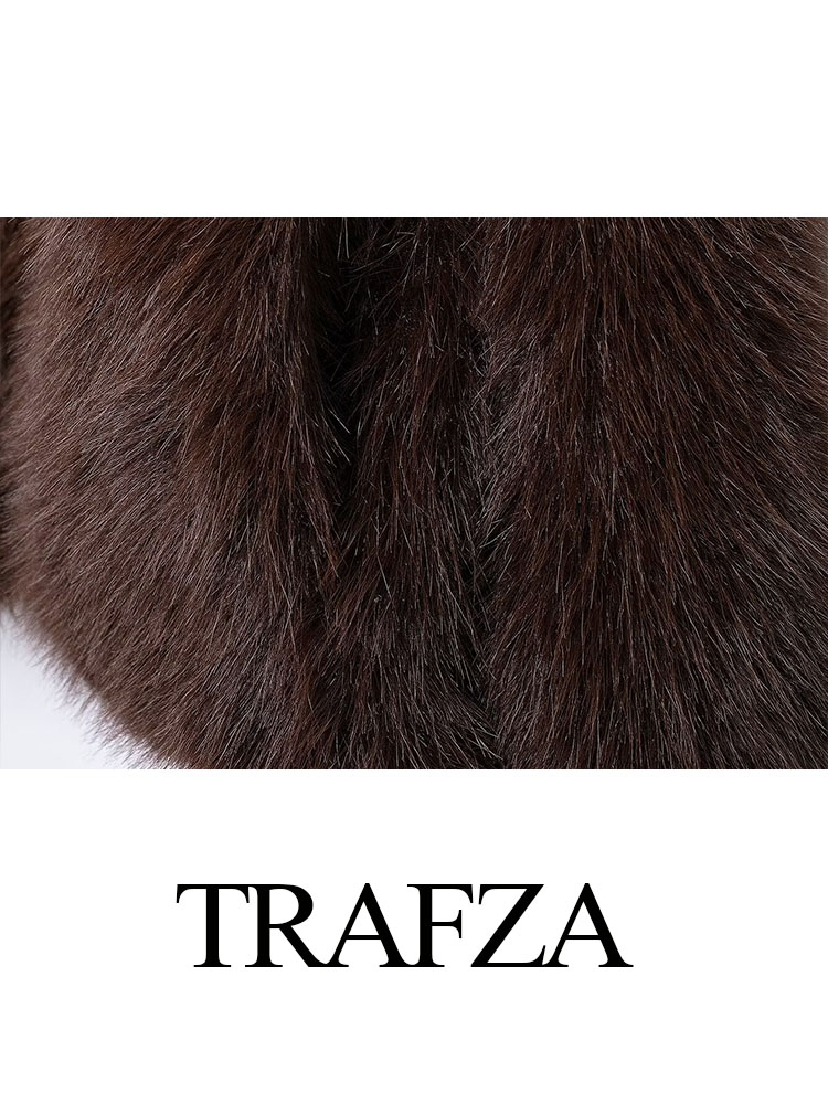 TRAFZA แฟชั่นผู้หญิงสีน้ําตาลสบายๆแขนยาวปุ่ม Turn-Down COLLAR หลวมผู้หญิงฤดูหนาว WARM Coat Faux FUR แจ็คเก็ต