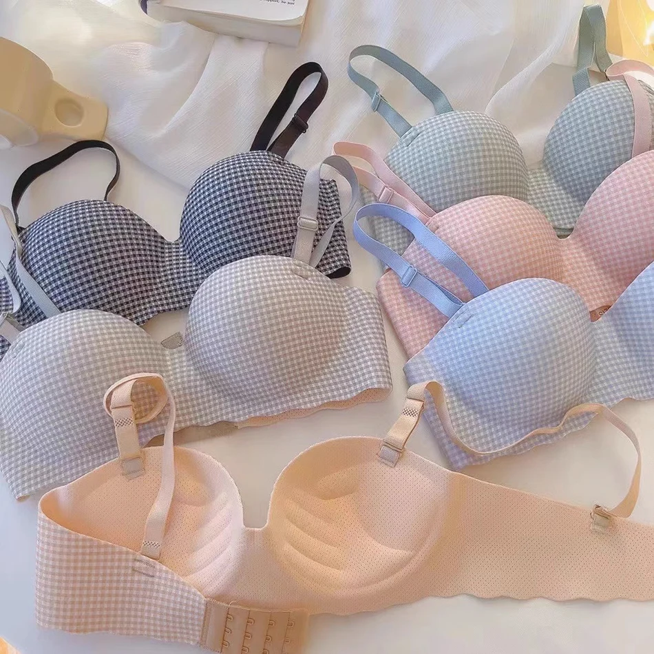 Summer Women's Preppy Style Push Up Seamless Bralette Sexy Underwear Comfort Breathable Tank Tops Removable Shoulder Strap Bra