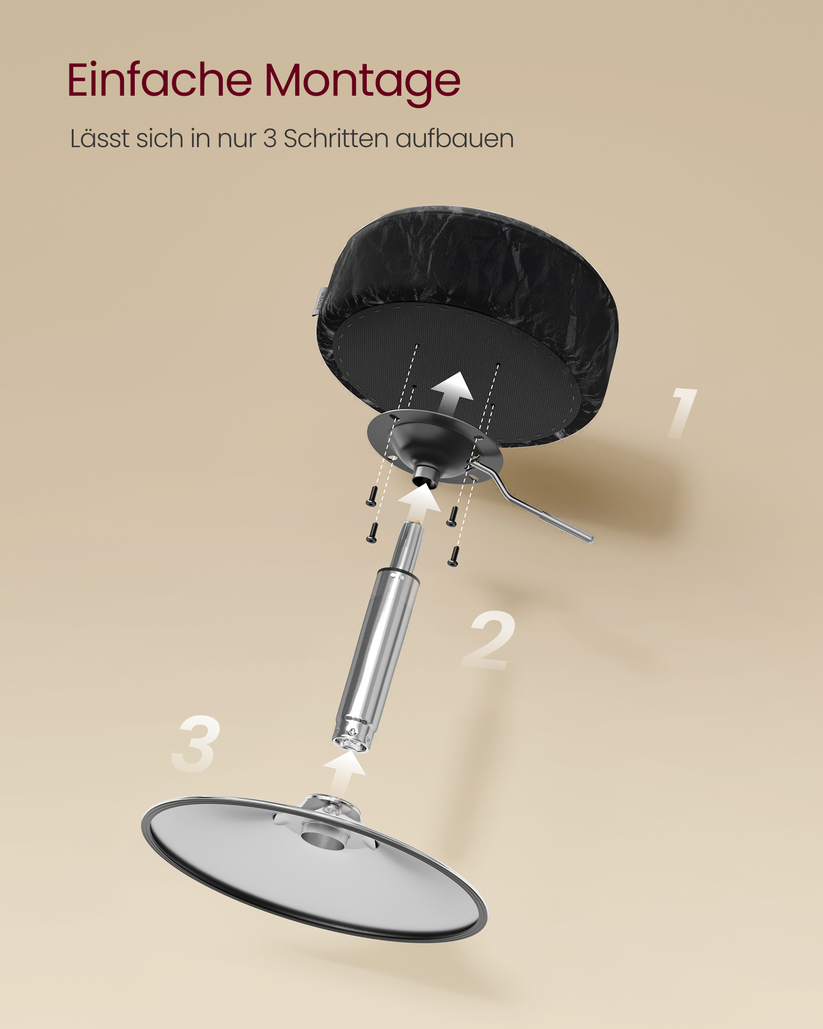 VASAGLE Schminkhocker, Schminkstuhl, Barhocker, höhenverstellbar, 360° drehbar, PU, Dicke Polsterung, für Schlafzimmer,modern