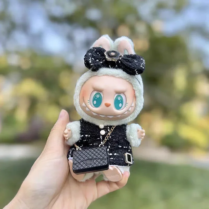 Für 17 cm Labubu Stilvolles Outfit-Zubehör Schwarzer karierter Anzug Duftende Serie Kleid Labubu Ropa Puppenkleidung