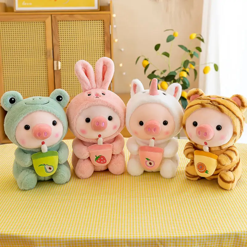 Bubble Pig Plush ของเล่นตุ๊กตาสัตว์กระต่ายกบ Unicorn Tiger หมอนถ้วยนมชา Boba Plushies ตุ๊กตาของขวัญวันเกิดเด็กน่ากอด