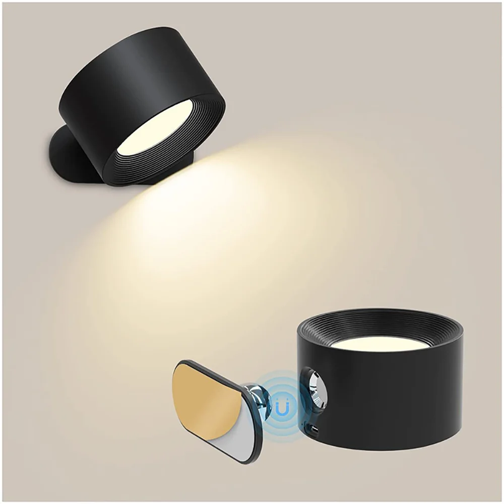 Lâmpada LED Touch Wall com controle remoto, 360 ° Rotatable, USB Recarga, sem fio, portátil, Night Light, cabeceira, Quarto, Lâmpada de leitura