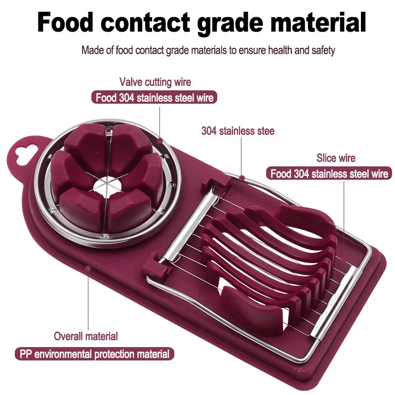 2 in1 Stainless Steel Egg Slicer for Regular Preserved Century Eggs Fruit Multi Purpose Kitchen Tool Easy Clean Compact Design