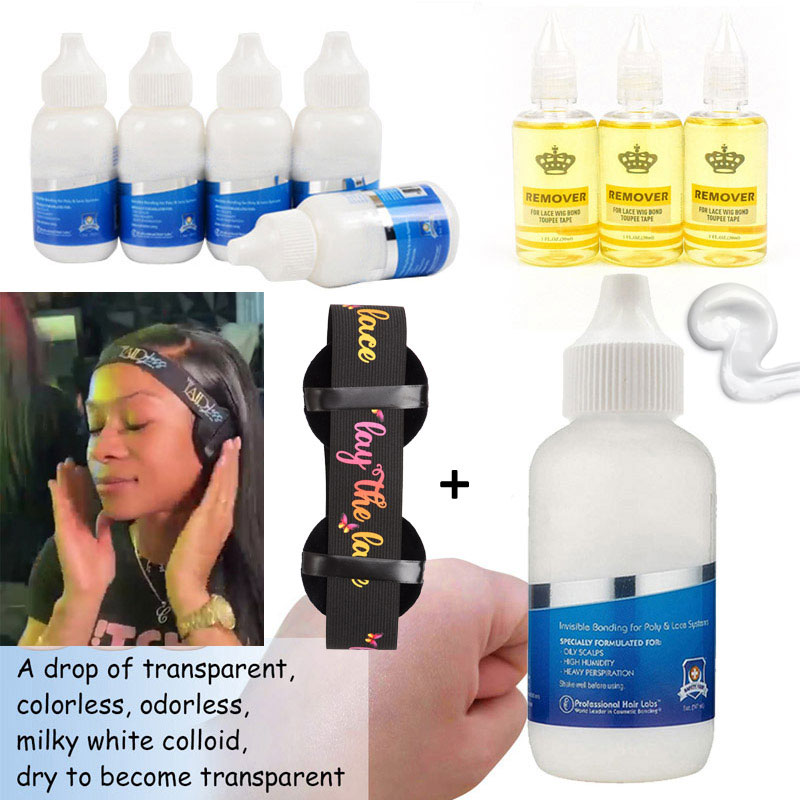 Kit de pegamento y herramientas de peinado para peluca de encaje, pegamento y removedor para peluca de encaje frontal, banda de fusión, barra de cera para el cabello, aceite de oliva, 8 Uds.