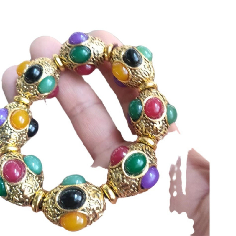 Vintage Tibetan Silver Ethnic Style Multi-Gemstone Inlaid Jewelry for Men and Women Miao Silver Wholesale