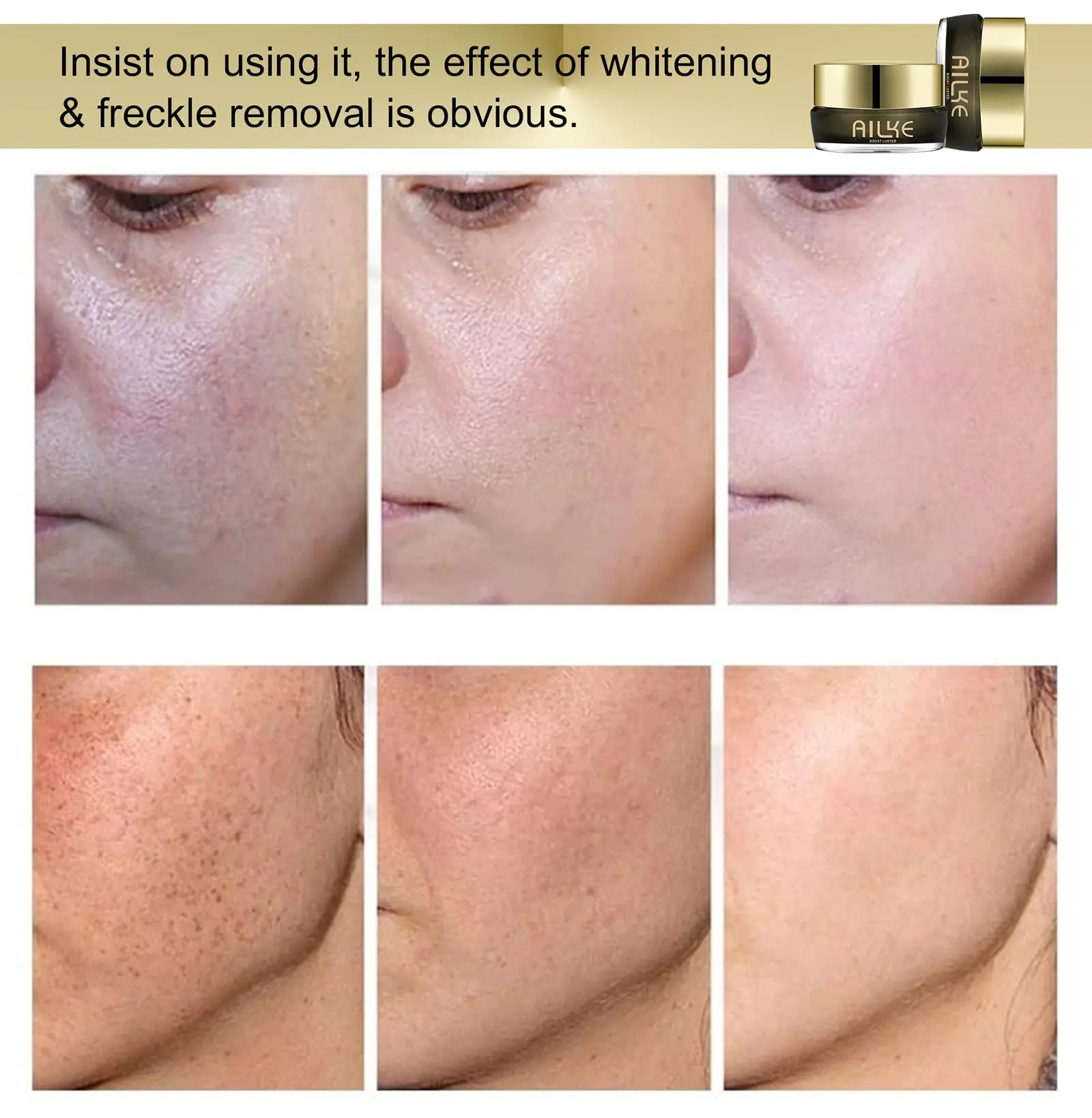 AILKE Whitening Face Cream, Reduce Dark Spots, Sun Spots, Reduce Melanin, With Collagen, Glutathione, For All Skin Types