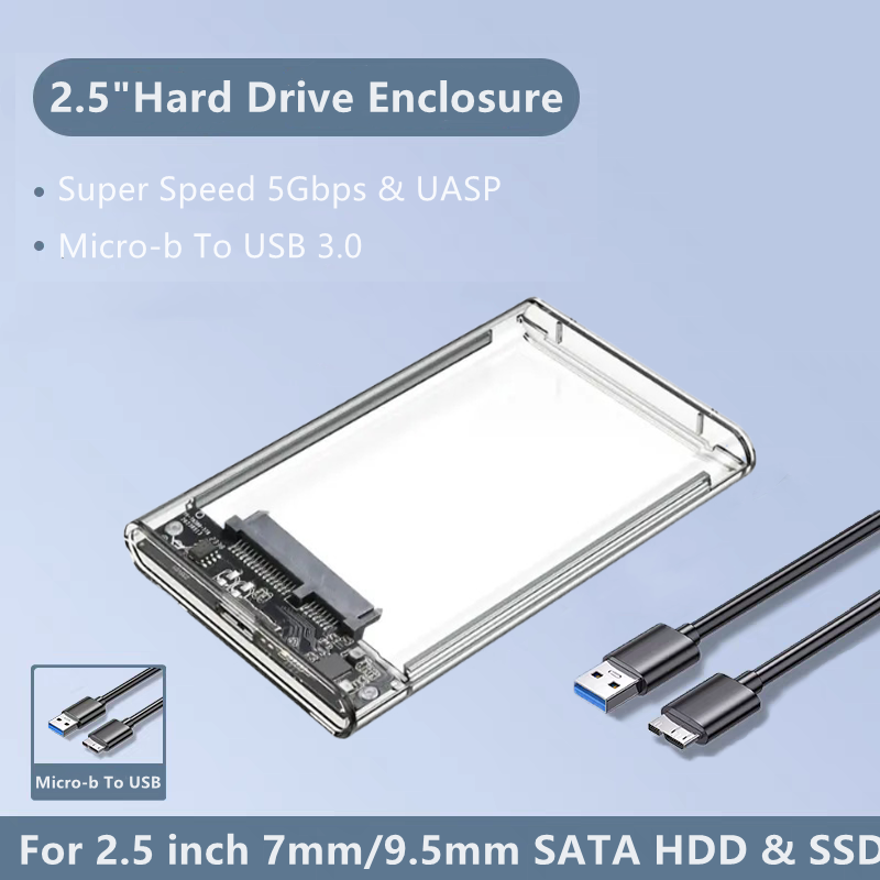 Caja de disco duro externo transparente, HDD SSD de 2,5 pulgadas, Micro-B a USB, cajas de disco duro de 4TB, Compatible con portátil UASP SATA III