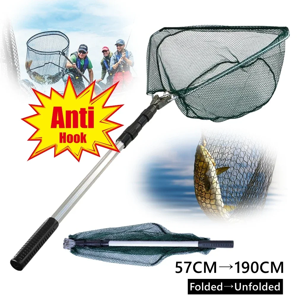55cm-190cm telescopic fishing net, suitable for salmon, carp, catfish, trout floating net, easy to catch, foldable