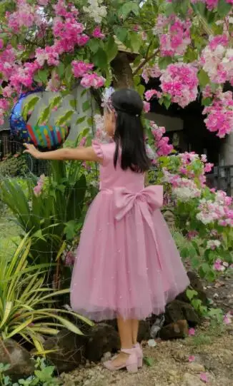 Vestido de tul con flores para niña pequeña, vestido de boda con lazo sin espalda, ropa de fiesta para niño de 1 a 8 años, vestido de princesa, vestidos con lazo para niña pequeña