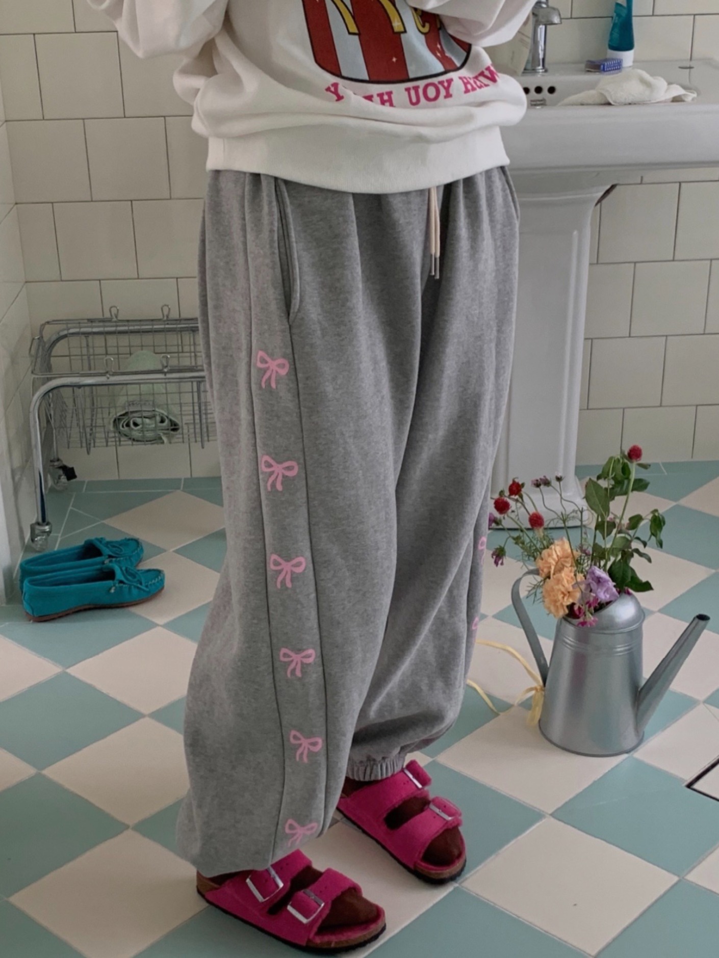 Cute  Knot Print Sweatpants Spor Casual Pants Women's Fleece Patterned Leggings Sweet Sle Long Pants Spring 2024