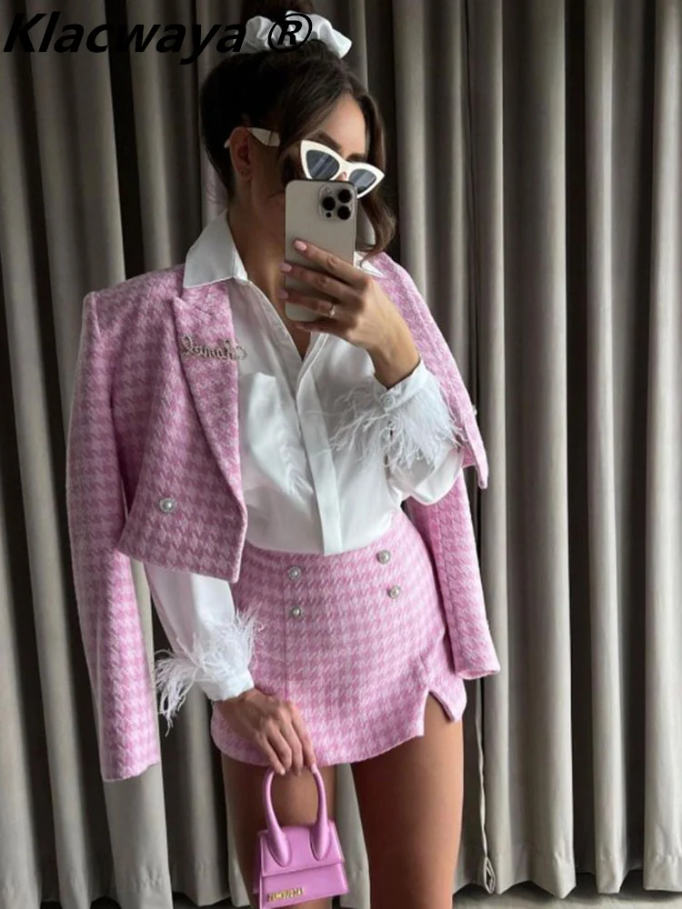 Klacwaya ツイードセット 2 ピースシックなブレザー女性スーツショーツセット女性 2022 スーツとショートパンツ女性のための女性のスーツ