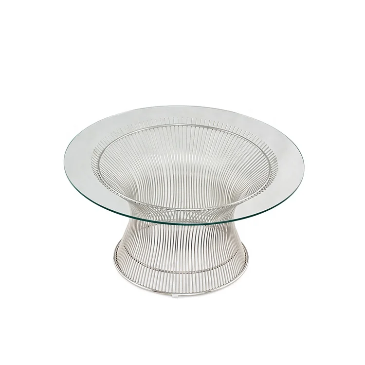 Mesa de centro redonda de vidro com design moderno, mesa lateral de aço inoxidável para sala de estar, mesa central clássica