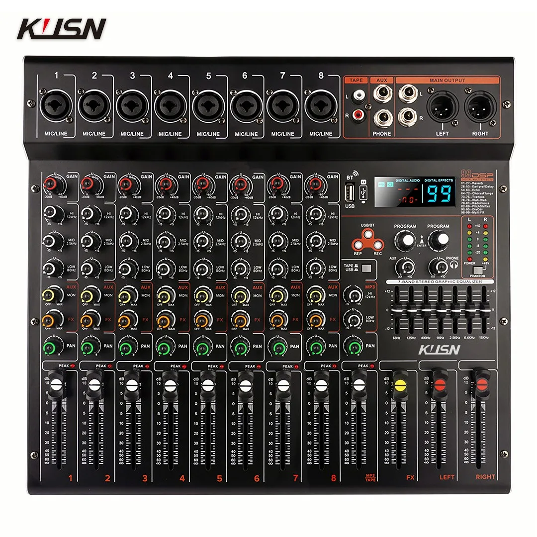8 Channel 99 DSP Amplifier Mixer Digital Professional Powered Audio Mixing Console Soundcraft Sound Mixer With Bluetooth USB