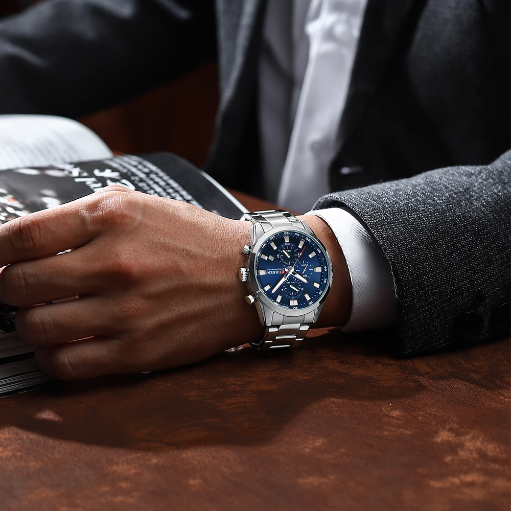 CURREN 8445 Multifunctioneel waterdicht herenpolshorloge Kalender Zakelijk herenhorloge met zes wijzers