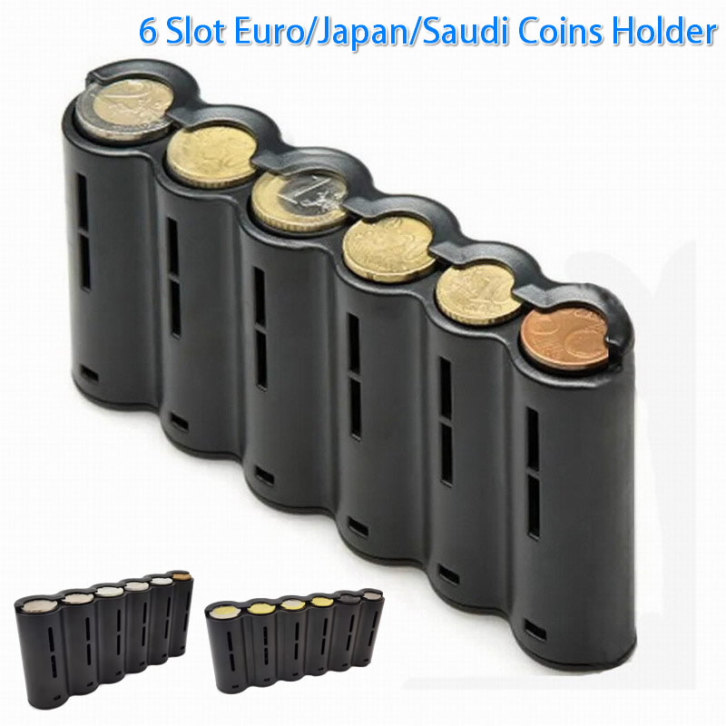 Dispensador de monedas de Euro de 6 ranuras, soporte de monedas de Japón, clasificador, colector, camarero, cajero, conductor, cambio pequeño, almacenamiento de dinero, caja fuerte