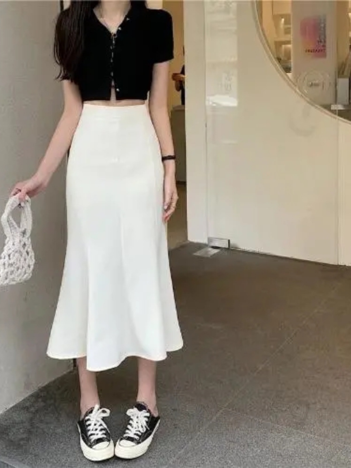 Saia em Tamanho Plus de Seda Gelada com Cauda de Peixe para Mulheres, Estilo Vintage para Férias de Verão na Praia, para Idad...