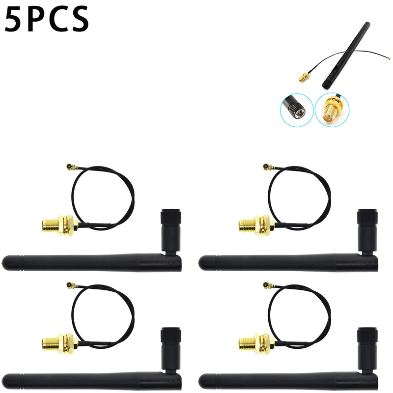 1-10 Uds 2,4 GHz 3dBi WiFi 2,4g antena aérea RP-SMA enrutador inalámbrico macho + 17cm PCI U.FL IPX a RP SMA Cable en espiral macho ESP32