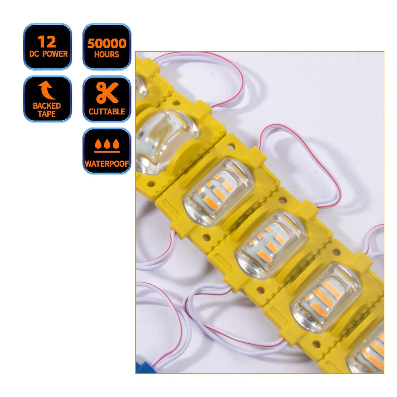 20pcs COB LED Módulo Sinal de luz DC 12V à prova d'água para iluminação publicitária de vitrine com fita adesiva