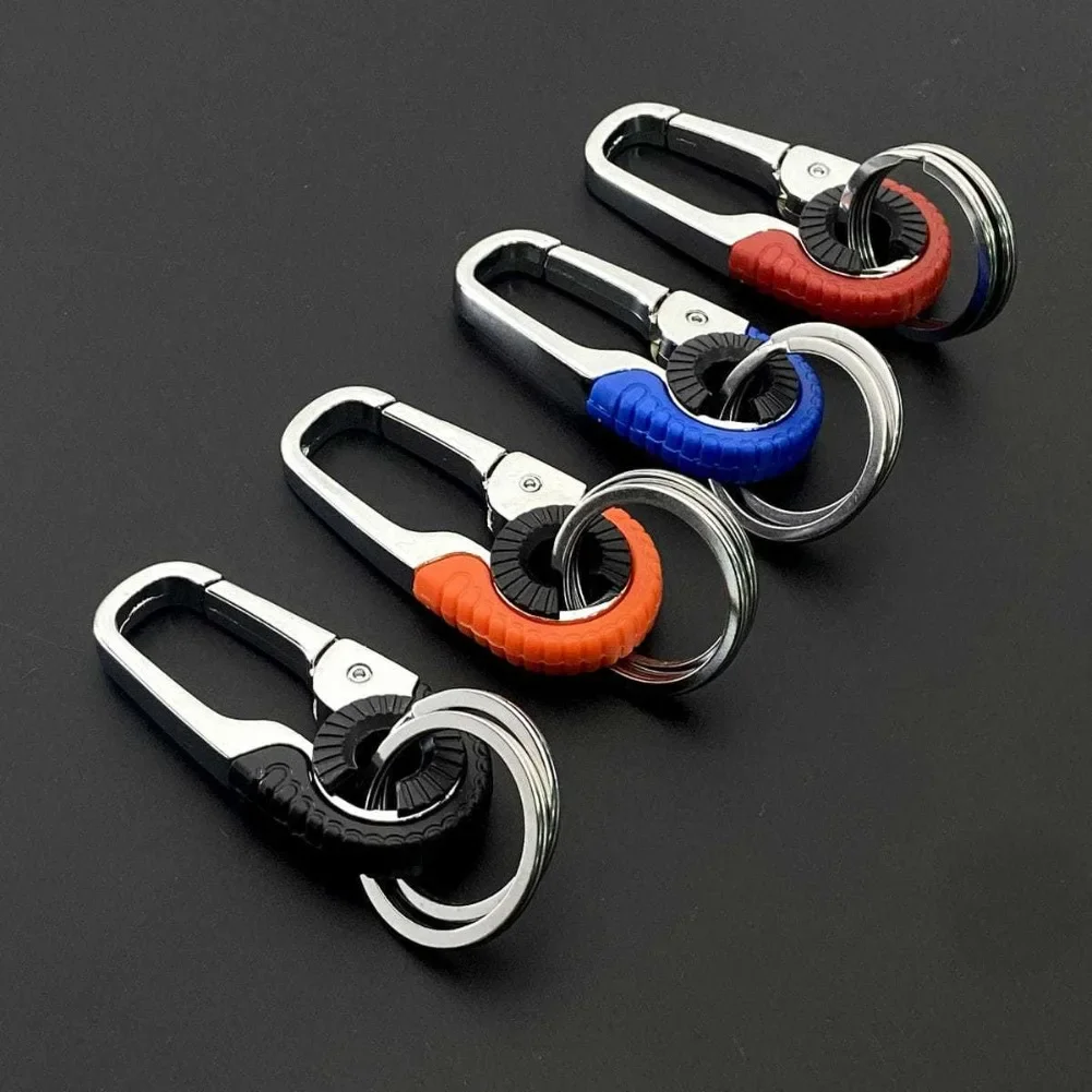 Gancio portachiavi da uomo Fibbia in acciaio inossidabile Moschettone da esterno Strumento da arrampicata Doppio anello Portachiavi da pesca per auto Accessorio per auto Amagi
