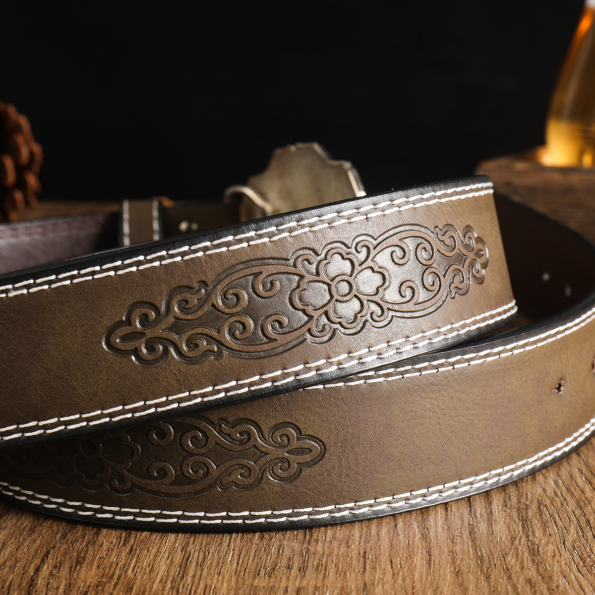 Cinturón de cabeza de toro grande para hombre y mujer, cabeza de toro occidental, estilo vaquero, hebilla lisa, 3,7 cm de ancho