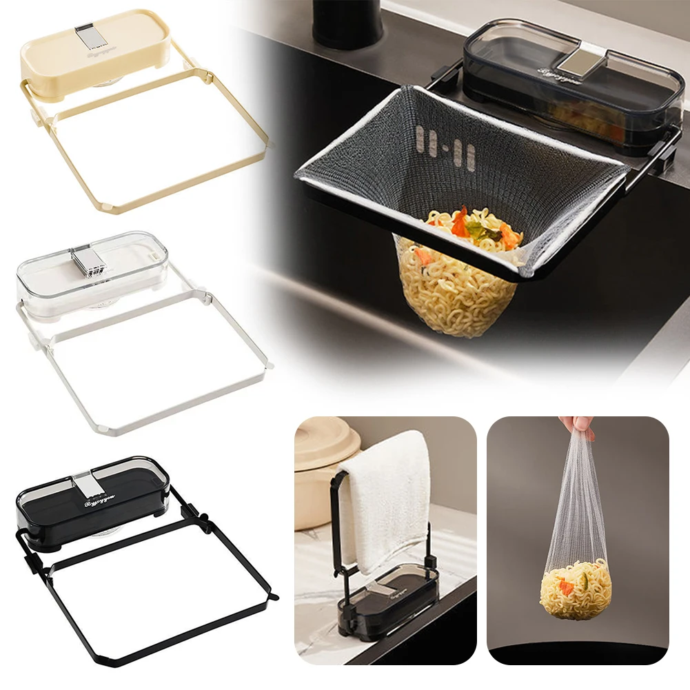 Küchenspüle-Filterregal mit 50 Stück Netzfilterbeutel, faltbarer Mehrzweck-Entwässerungskorb, Reste, Suppe, Lebensmittel, Abtropffläche, Regal