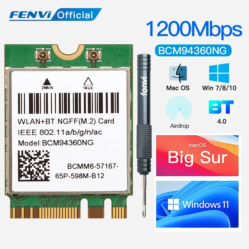 Dualband Wireless Hackintosh BCM94360NG WIFI Karte NGFF M.2 1200Mbps Bluetooth4.0 BCM94352Z NGFF 802.11ac Wlan Adapter DW1560